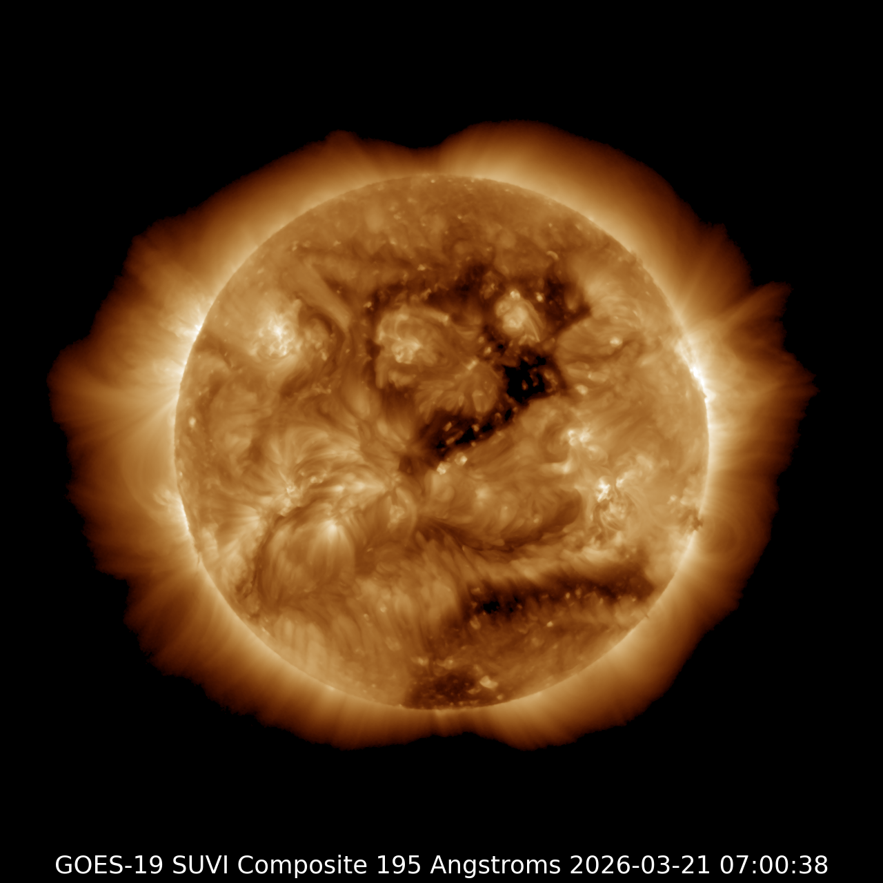 GOES-R SUVI 195 angstrom EUV image (false color)