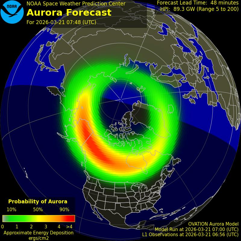 Aurora forecast - northern hemisphere